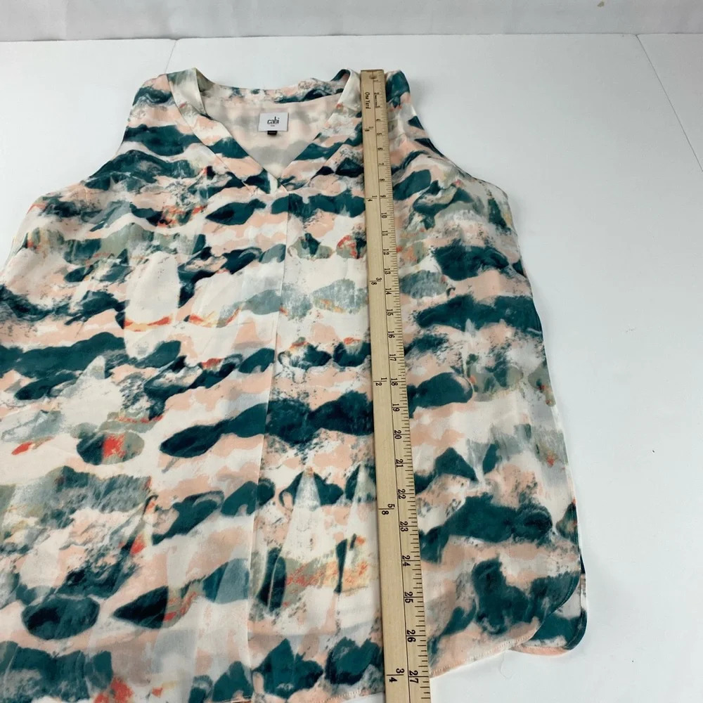 Cabi Womens Small Gelato Watercolor Pink Teal Tunic Blouse Sleeveless - Picture 2 of 8